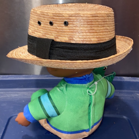 Raffia Baby Fedora Panama Straw Hat black ribbon tan 17” head - Picture 9 of 9